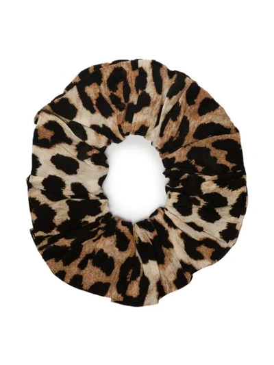 Shop Ganni Leopard Print Scrunchie In Brown