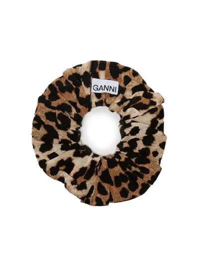 Shop Ganni Leopard Print Scrunchie In Brown