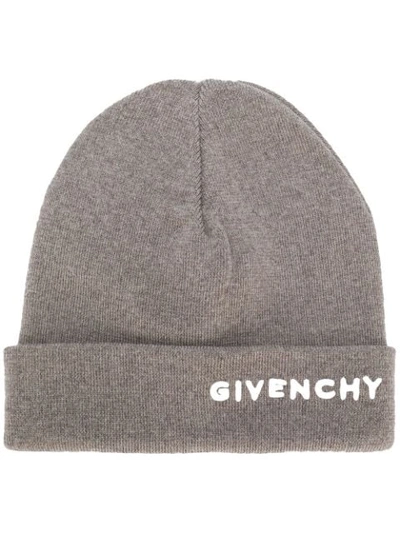 Shop Givenchy Logo Beanie In Grey