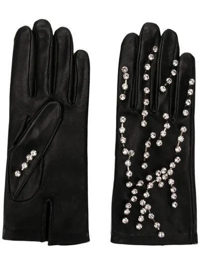 Shop Christopher Kane Crystal Embellished Leather Gloves - Black