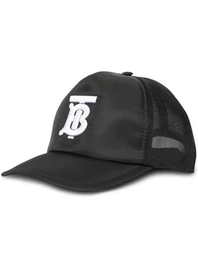 Shop Burberry Monogram-embroidered Baseball Cap In Black