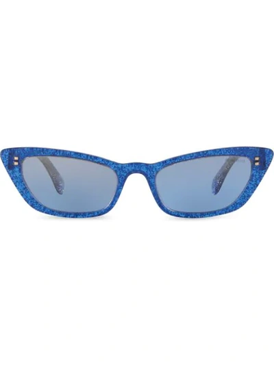 Shop Miu Miu Glittered Sunglasses In Blue