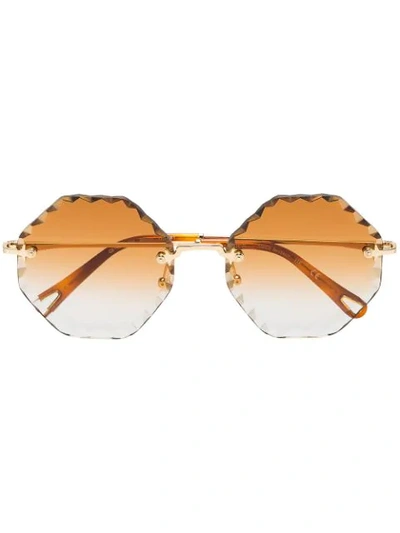 Shop Chloé Gold Metallic Rosie Hexagon Sunglasses In 金色