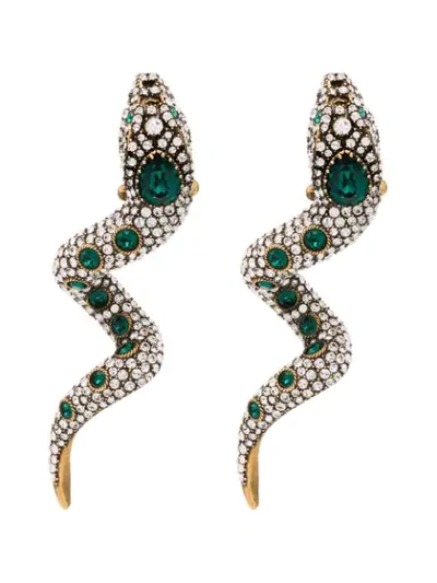 GOLD TONE SNAKE CRYSTAL-EMBELLISHED EARRINGS