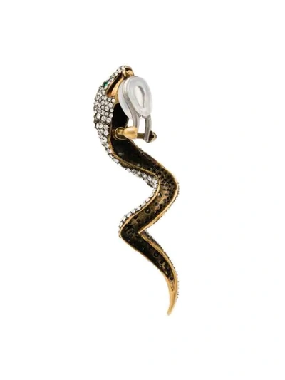 Shop Gucci Snake Motif Crystal-embellished Earrings In Green