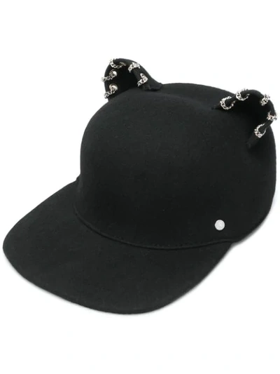 Shop Karl Lagerfeld Choupette Chain Embellished Cap In Black