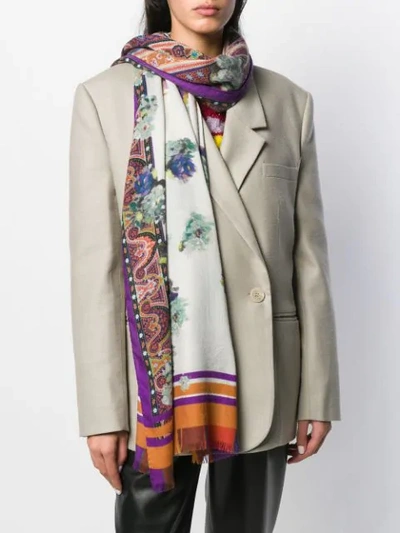 Shop Etro Floral Silk Scarf In Neutrals