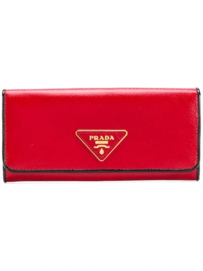 Shop Prada Logo Wallet In Red