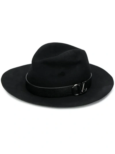 Shop Valentino Vlogo Fedora Hat In Black