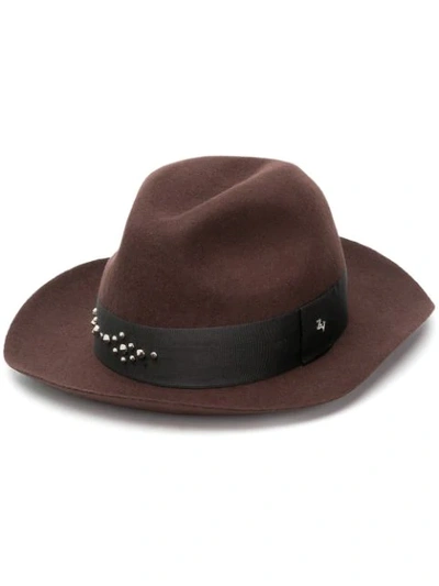 Shop Zadig & Voltaire Wide Brim Ribbon Trimmed Hat In Brown