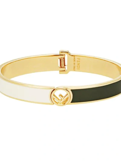 Shop Fendi F Is  Logo Plaque Bangle Bracelet In F18a9-soft Gold +cera +oli