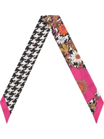 Shop Gucci Silk Neck Bow With Retro Flowers And Houndstooth In Pink