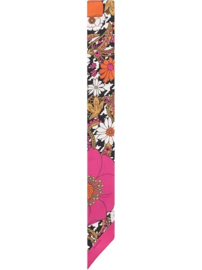 Shop Gucci Silk Neck Bow With Retro Flowers And Houndstooth In Pink