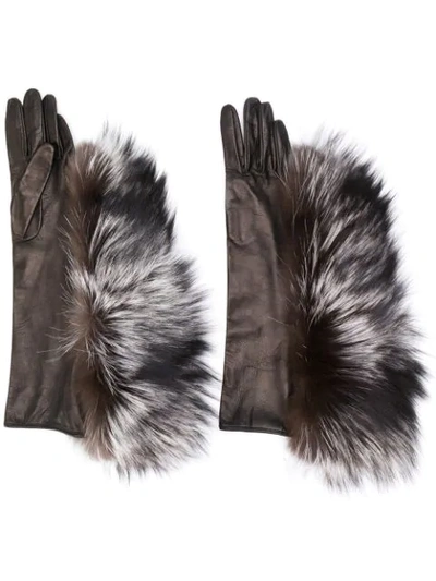 Shop Maison Margiela Fur Trimmed Gloves In Brown