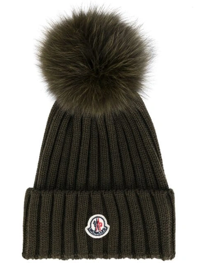 Shop Moncler Bobble Top Beanie In Green