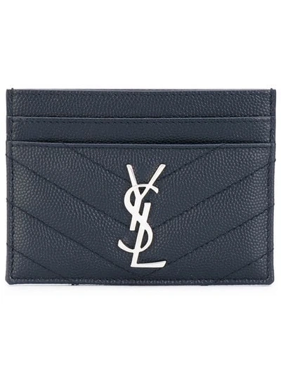 Shop Saint Laurent Monogram Grained-leather Cardholder In Blue