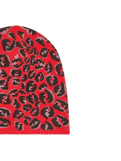Shop Fendi Jacquard Ff Logo Beanie - Red