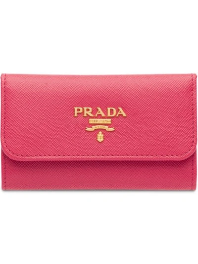 Shop Prada Leather Keyholder In Pink