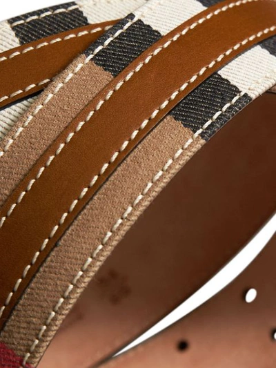 Shop Burberry Topstitched House Check And Leather Belt - Brown