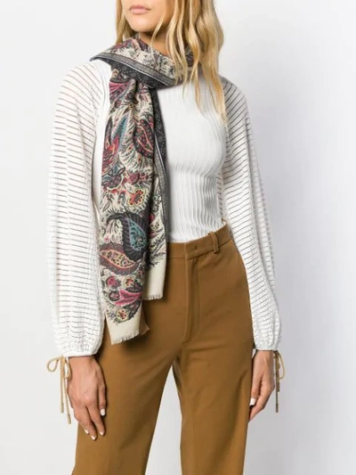 Shop Etro Floral Print Scarf In Neutrals