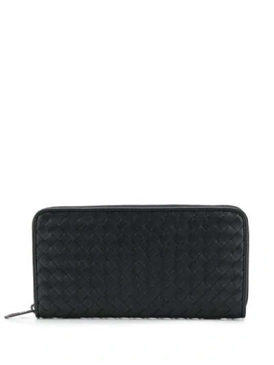 Shop Bottega Veneta Intrecciato Zip-around Wallet In Black