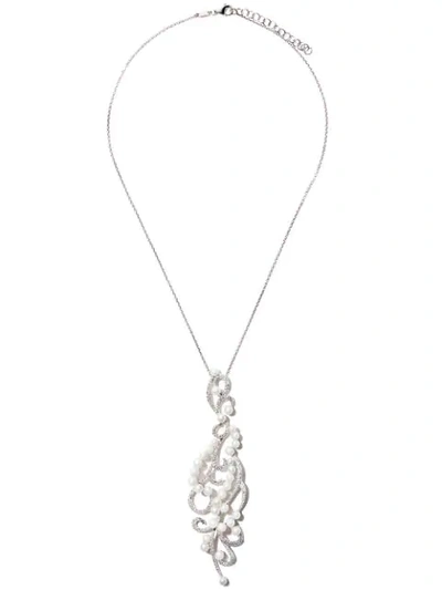 Shop As29 18kt White Gold Lucy Contoured Diamond And Pearl Pendant Necklace