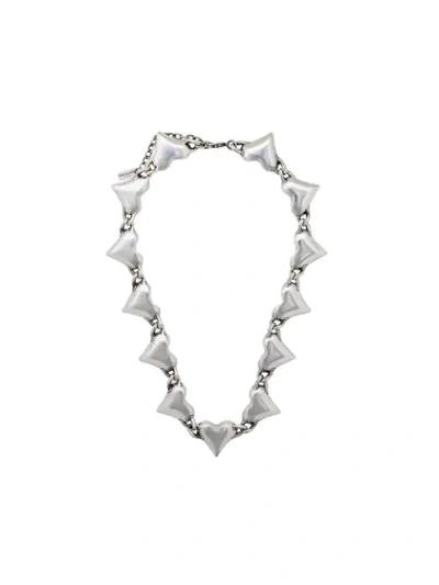 Shop Saint Laurent Heart Link Necklace In Silver