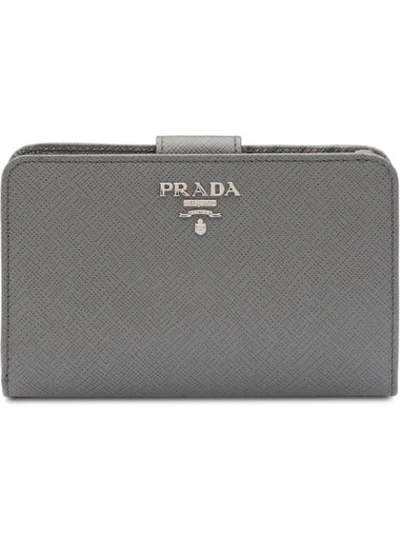Shop Prada Medium Saffiano Leather Wallet In Grey