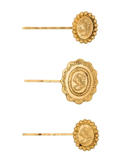 Shop Jennifer Behr Set Of Three Denari Hair Clips In Gold