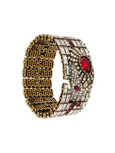 Shop Gucci Encrusted Snake Bracelet In Gold
