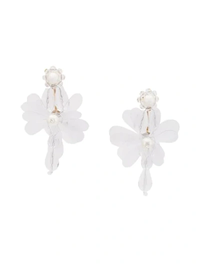Shop Simone Rocha Flower Drop Earrings In White