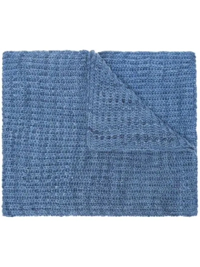 Shop The Elder Statesman Ribbed Cashmere Scarf In Blue