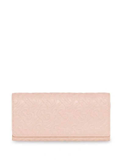Shop Burberry Monogram Leather Continental Wallet In Pink