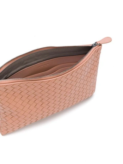 Shop Bottega Veneta Intrecciato Zipped Clutch In Neutrals