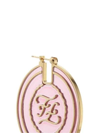 Shop Fendi Ff Karligraphy Motif Round Earrings In F0vpg-pink+soft Gold