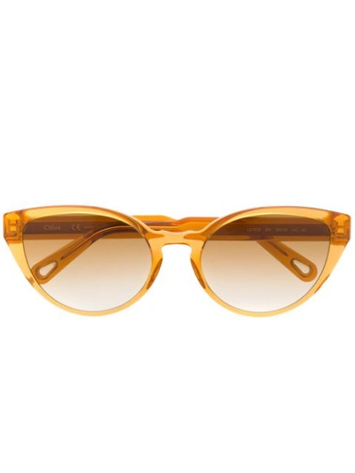 Shop Chloé Willow Cat-eye Frame Sunglasses In Gold