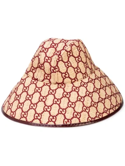 Shop Gucci Wide Brim Gg Hat In Brown