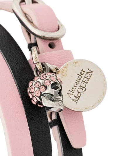 Shop Alexander Mcqueen Triple Leather Bracelet In 1058 Black Blush Pink