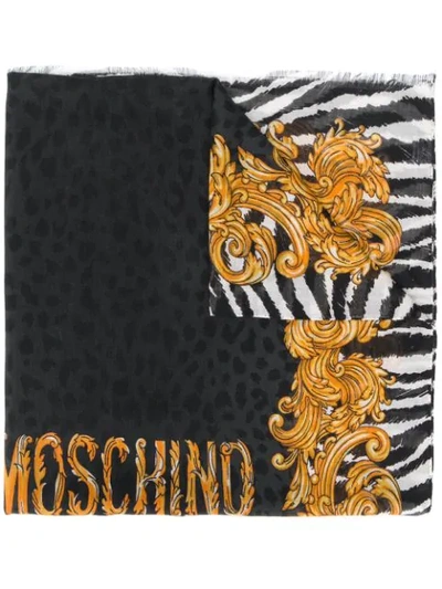 Shop Moschino Multi Print Logo Scarf In 002