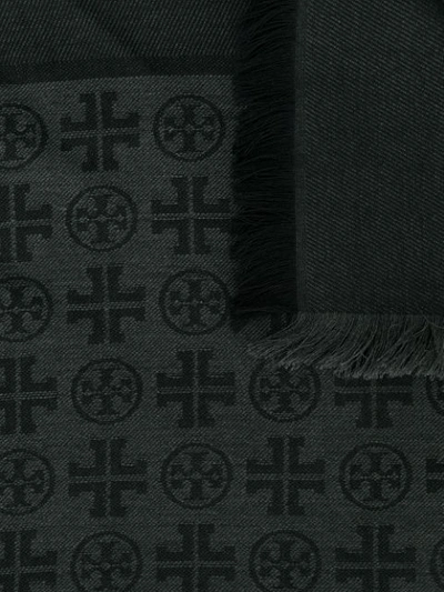 Shop Tory Burch Logo Jacquard Scarf In Black