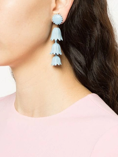 Shop Oscar De La Renta Tiered Painted Flower Earrings In Blue