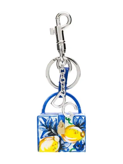 Shop Dolce & Gabbana Majolica Handbag Keychain - Blue