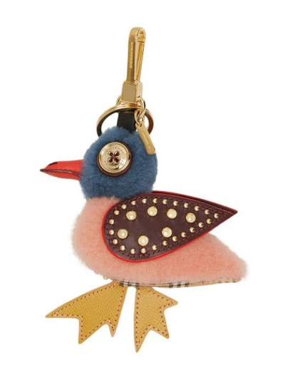 Shop Burberry Barry The Duck Shearling And Leather Charm - Pink