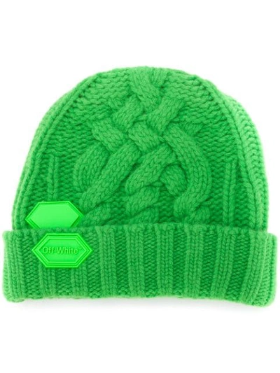 Shop Off-white Logo Patch Beanie In Green