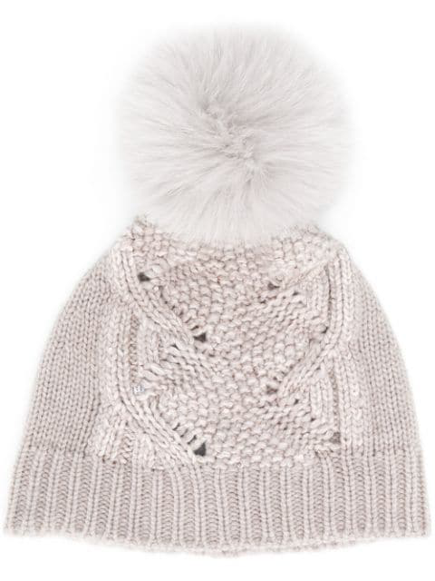 Cable Knit Bobble Hat In Grey