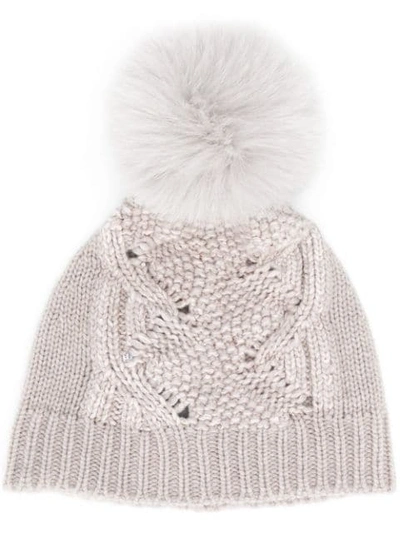 Shop Lorena Antoniazzi Cable Knit Bobble Hat In Grey