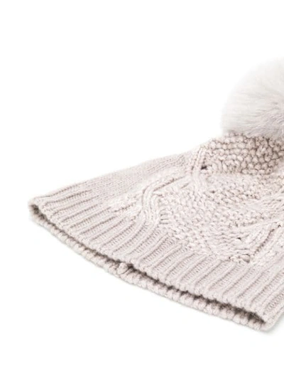 LORENA ANTONIAZZI CABLE KNIT BOBBLE HAT - 灰色