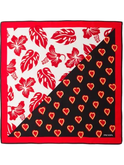 Shop Prada Heart Print Scarf In Red