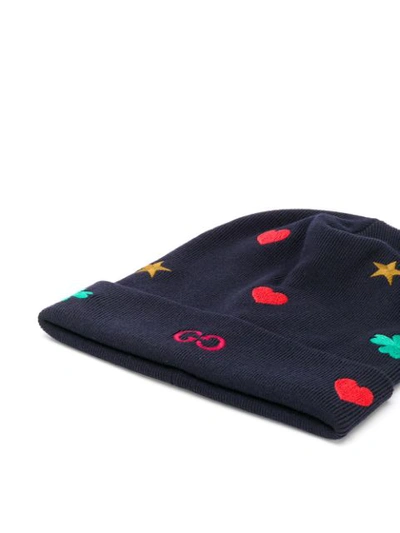 Shop Gucci Embroidered Beanie In Blue