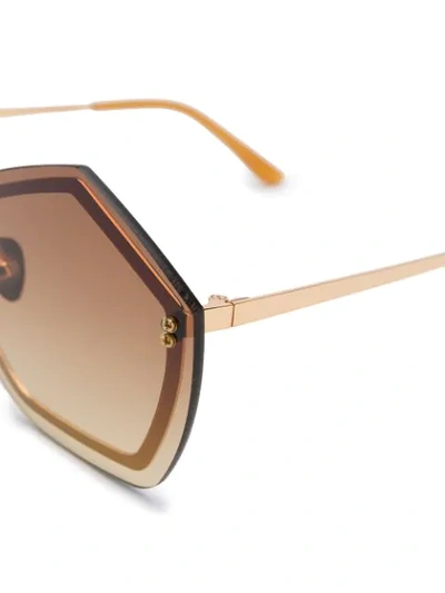 Shop Self-portrait Geometric Framed Sunglasses In 棕色